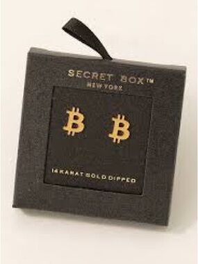 💲 Gold Bitcoin Stud Earrings Viral Sensation ~💲- 14K Gold Dipped ~ NWT $50